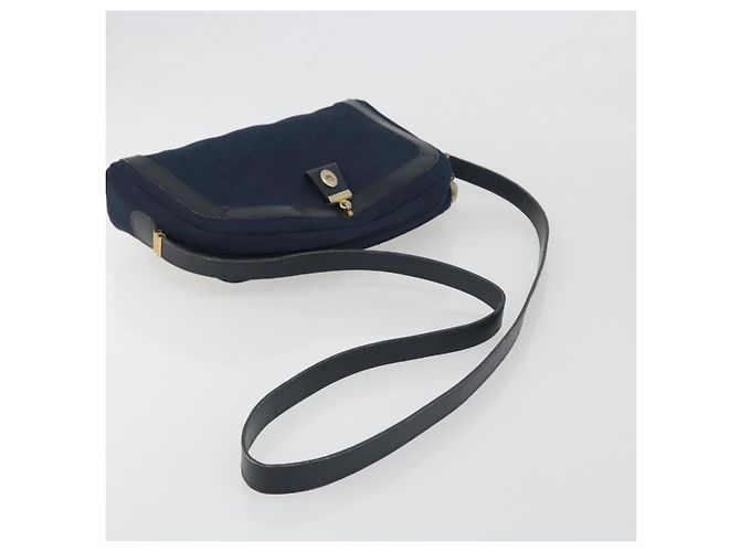 Borsa a tracolla Christian Dior Trotter Canvas Navy Gold Auth 198292 D'oro Blu navy - vista 7