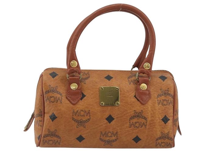 Borsa MCM Logogram Vicetos Mini Boston Bag PVC Leather Brown Gold Auth mr2858 Marrone D'oro - vista 13