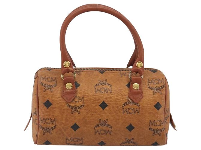 Borsa MCM Logogram Vicetos Mini Boston Bag PVC Leather Brown Gold Auth mr2858 Marrone D'oro - vista 2