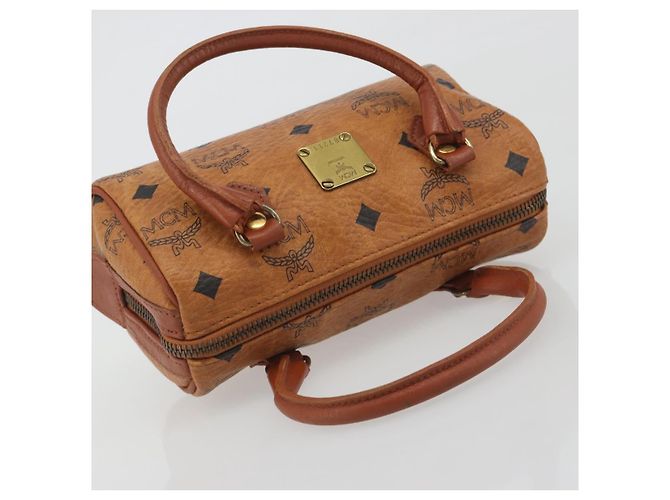 Borsa MCM Logogram Vicetos Mini Boston Bag PVC Leather Brown Gold Auth mr2858 Marrone D'oro - vista 6