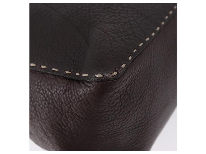 Borsa a tracolla FENDI Celeria in pelle marrone argento Auth 198325 - vista 15