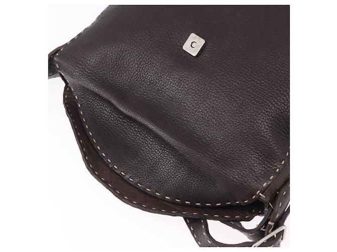 Borsa a tracolla FENDI Celeria in pelle marrone argento Auth 198325 - vista 18
