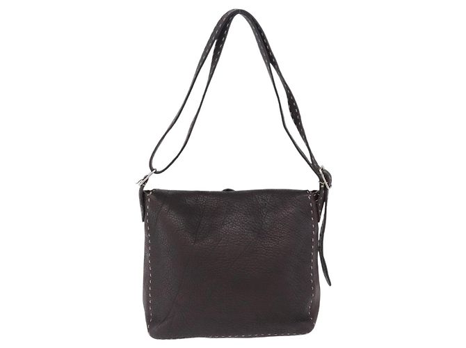 Borsa a tracolla FENDI Celeria in pelle marrone argento Auth 198325 - vista 2