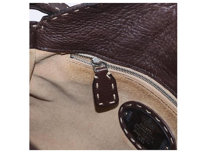 Borsa a tracolla FENDI Celeria in pelle marrone argento Auth 198325 - vista 22