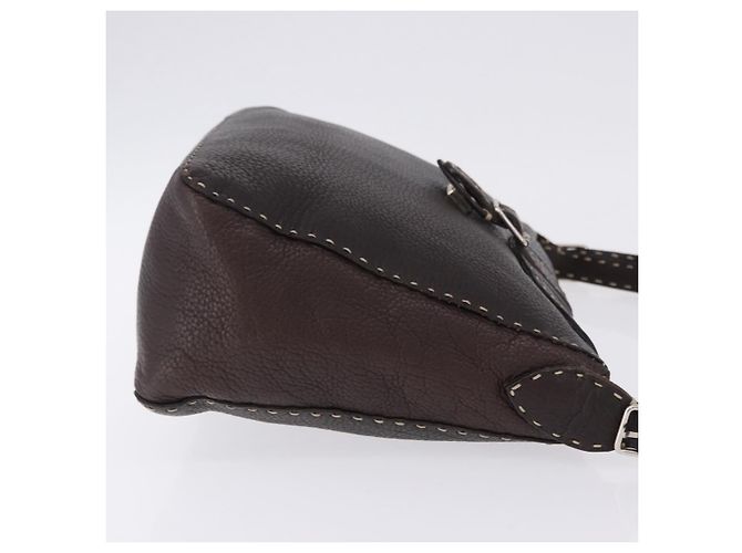 Borsa a tracolla FENDI Celeria in pelle marrone argento Auth 198325 - vista 3