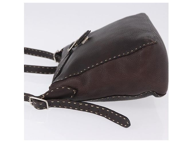 Borsa a tracolla FENDI Celeria in pelle marrone argento Auth 198325 - vista 4