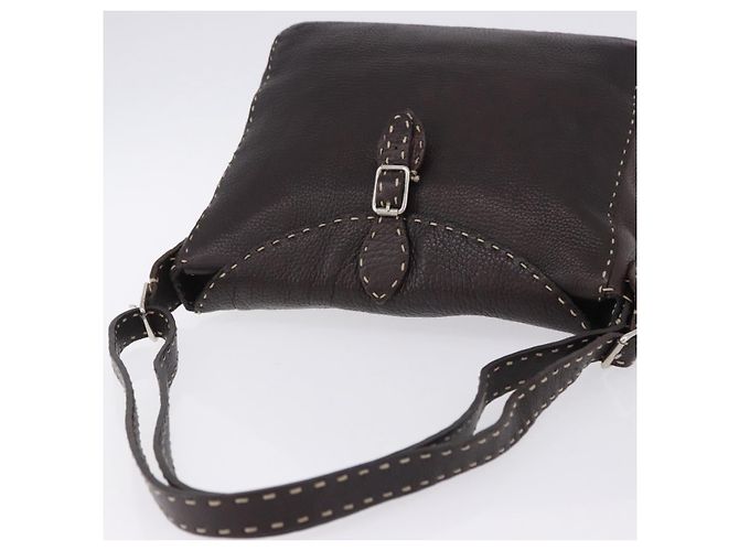 Borsa a tracolla FENDI Celeria in pelle marrone argento Auth 198325 - vista 6