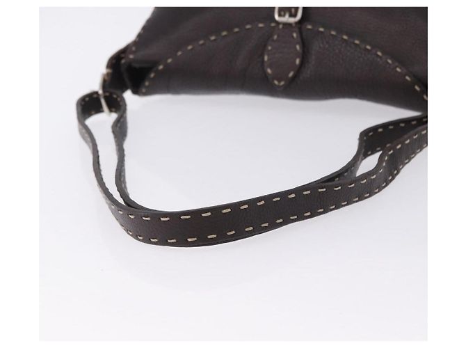 Borsa a tracolla FENDI Celeria in pelle marrone argento Auth 198325 - vista 7