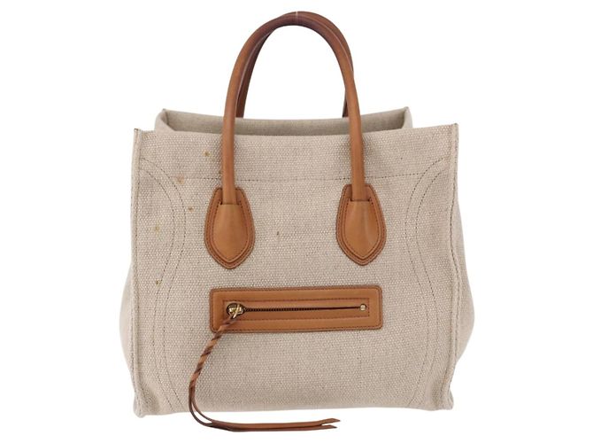 Céline Borsa a Mano CELINE Luggage Phantom Canvas Beige Gold Tone Auth 198501A - vista 13