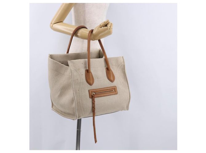Céline Borsa a Mano CELINE Luggage Phantom Canvas Beige Gold Tone Auth 198501A - vista 23