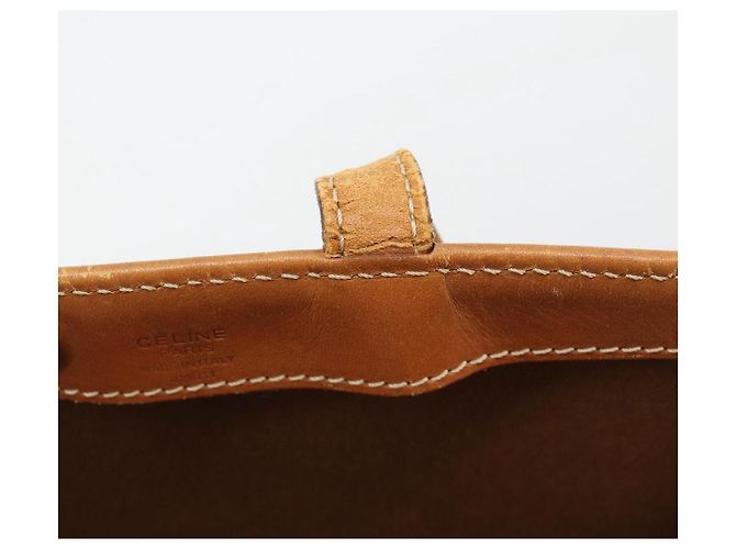 Céline Borsa Tote CELINE Macadam Canvas PVC Pelle Marrone Oro Auth 198251 D'oro - vista 10
