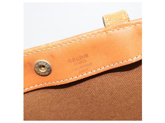 Céline Borsa Tote CELINE Macadam Canvas PVC Pelle Marrone Oro Auth 198251 D'oro - vista 12