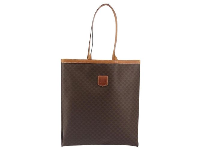 Céline Borsa Tote CELINE Macadam Canvas PVC Pelle Marrone Oro Auth 198251 D'oro - vista 13