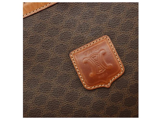 Céline Borsa Tote CELINE Macadam Canvas PVC Pelle Marrone Oro Auth 198251 D'oro - vista 18