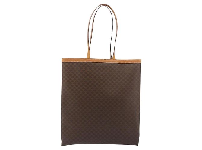 Céline Borsa Tote CELINE Macadam Canvas PVC Pelle Marrone Oro Auth 198251 D'oro - vista 2
