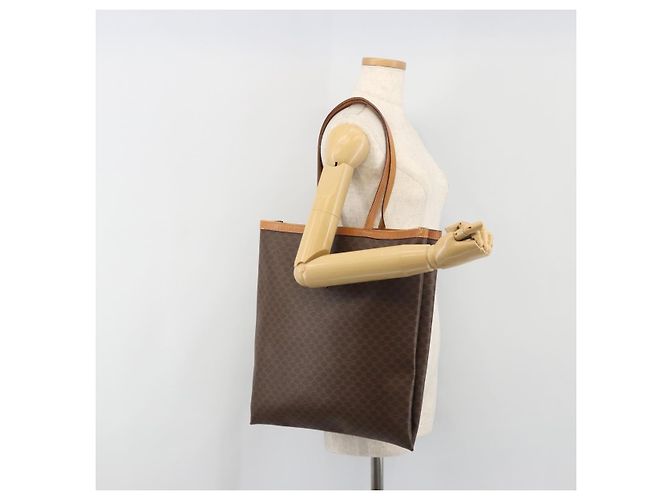 Céline Borsa Tote CELINE Macadam Canvas PVC Pelle Marrone Oro Auth 198251 D'oro - vista 21