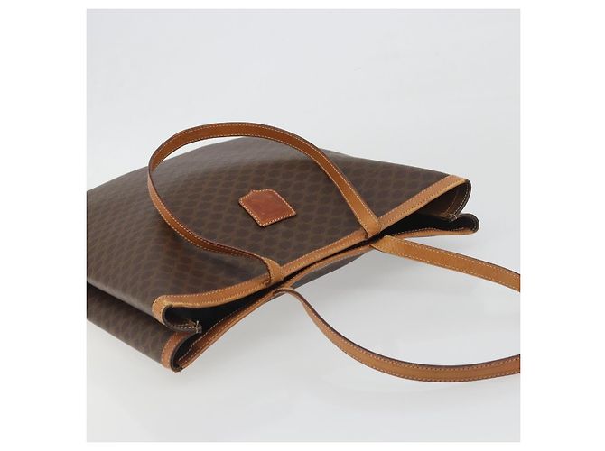 Céline Borsa Tote CELINE Macadam Canvas PVC Pelle Marrone Oro Auth 198251 D'oro - vista 6