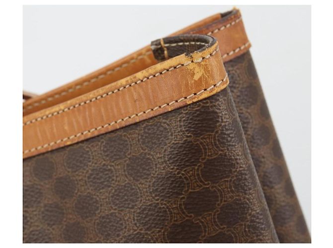 Céline Borsa Tote CELINE Macadam Canvas PVC Pelle Marrone Oro Auth 198251 D'oro - vista 9