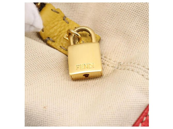 FENDI Celeria Tote Bag Canvas Ivory Gold Auth 197186A Golden Roh - Ansicht 10
