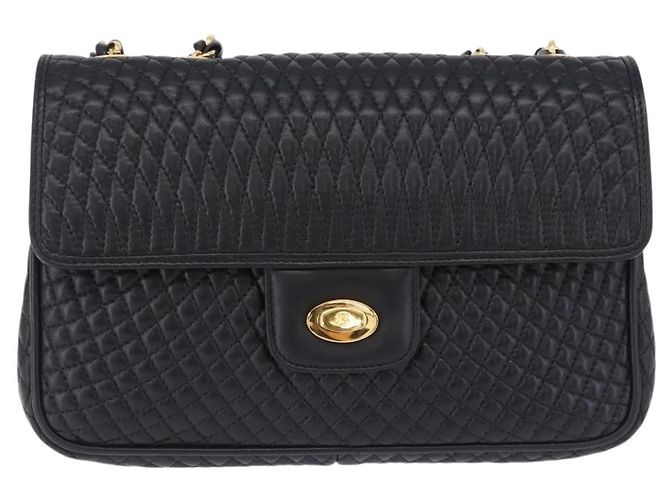 Borsa a tracolla con catena BALLY in pelle nera e oro Auth kk707A Nero D'oro - vista 13