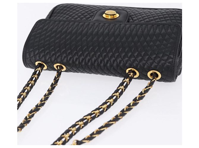 Borsa a tracolla con catena BALLY in pelle nera e oro Auth kk707A Nero D'oro - vista 6