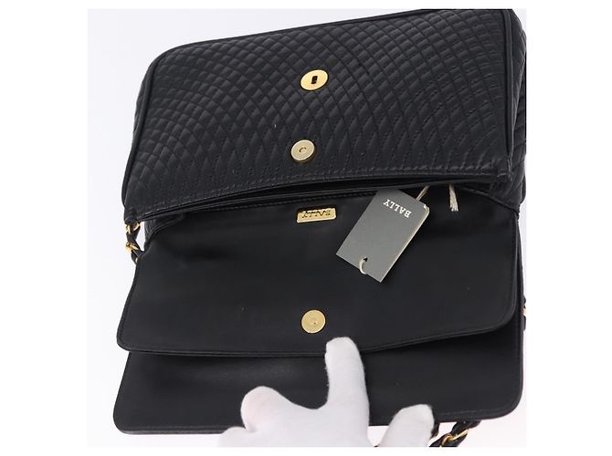 Borsa a tracolla con catena BALLY in pelle nera e oro Auth kk707A Nero D'oro - vista 9