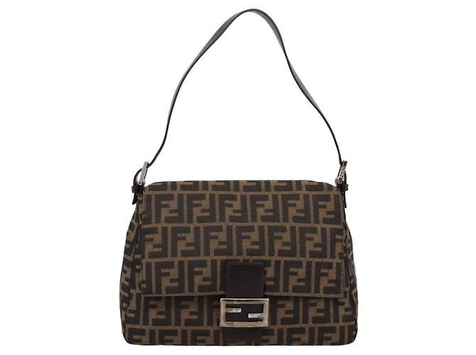 Borsa a tracolla FENDI Zucca Canvas Mamma Baguette Marrone Nero Auth 197339V - vista 13