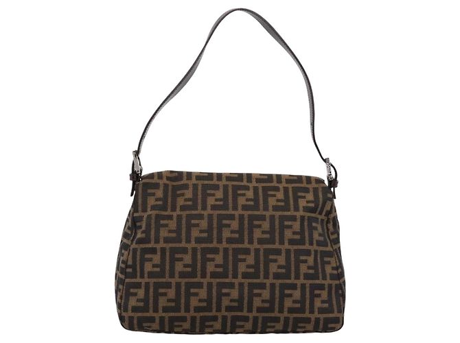 Borsa a tracolla FENDI Zucca Canvas Mamma Baguette Marrone Nero Auth 197339V - vista 2
