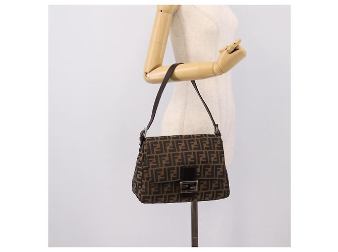 Borsa a tracolla FENDI Zucca Canvas Mamma Baguette Marrone Nero Auth 197339V - vista 22