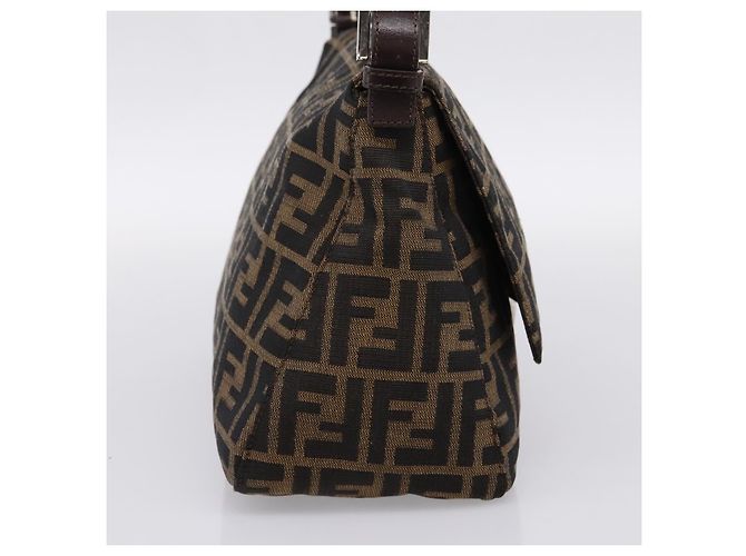 Borsa a tracolla FENDI Zucca Canvas Mamma Baguette Marrone Nero Auth 197339V - vista 3