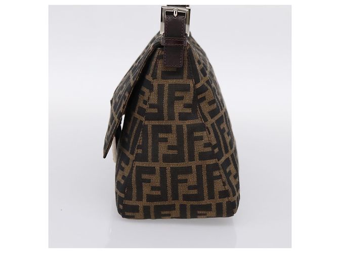 Borsa a tracolla FENDI Zucca Canvas Mamma Baguette Marrone Nero Auth 197339V - vista 4