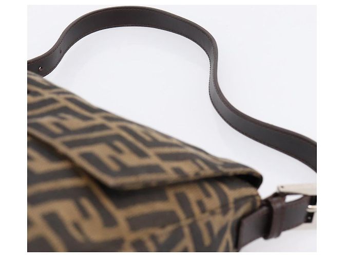 Borsa a tracolla FENDI Zucca Canvas Mamma Baguette Marrone Nero Auth 197339V - vista 8