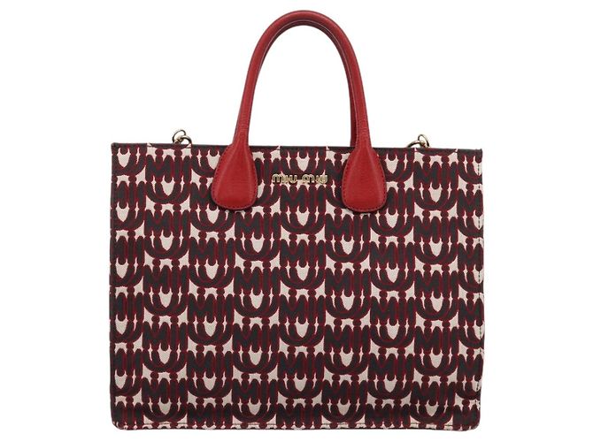 Borsa a tracolla con catena Miu Miu Canvas 2way Rosso Oro Auth 198710A D'oro - vista 13