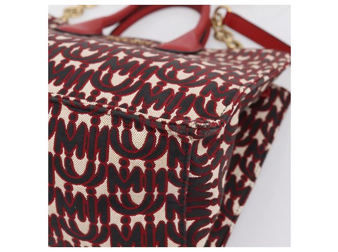 Borsa a tracolla con catena Miu Miu Canvas 2way Rosso Oro Auth 198710A D'oro - vista 14