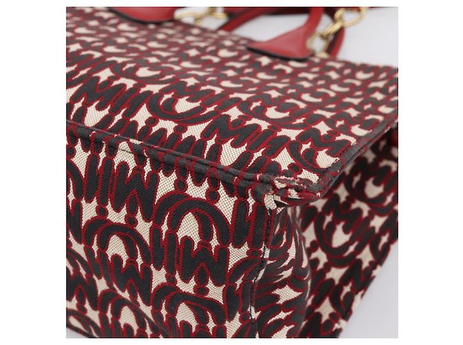 Borsa a tracolla con catena Miu Miu Canvas 2way Rosso Oro Auth 198710A D'oro - vista 16