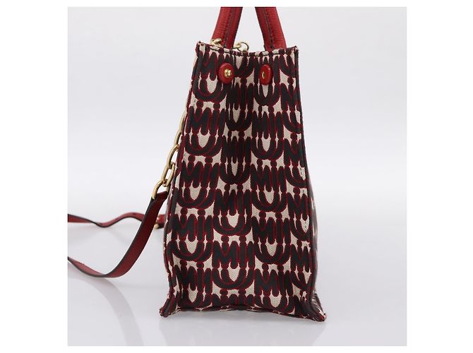 Borsa a tracolla con catena Miu Miu Canvas 2way Rosso Oro Auth 198710A D'oro - vista 4