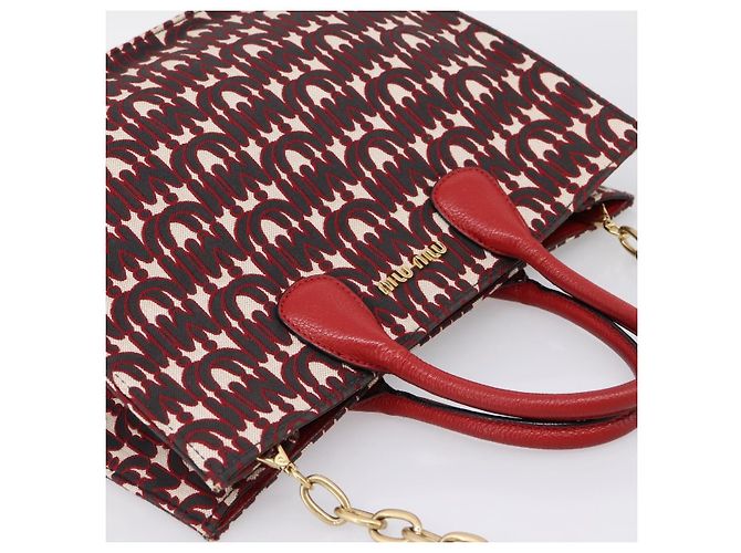 Borsa a tracolla con catena Miu Miu Canvas 2way Rosso Oro Auth 198710A D'oro - vista 6