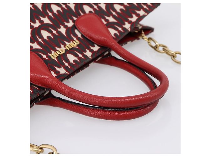 Borsa a tracolla con catena Miu Miu Canvas 2way Rosso Oro Auth 198710A D'oro - vista 7