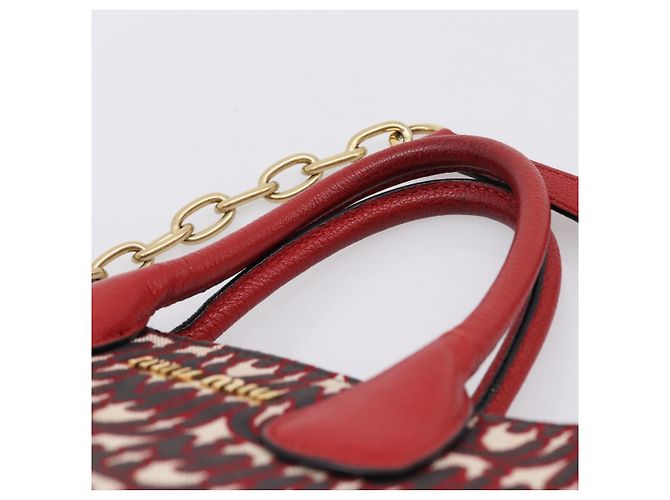 Borsa a tracolla con catena Miu Miu Canvas 2way Rosso Oro Auth 198710A D'oro - vista 8