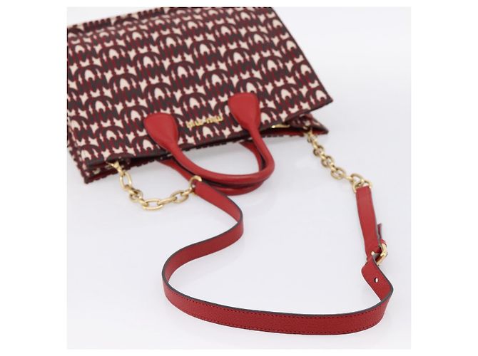 Borsa a tracolla con catena Miu Miu Canvas 2way Rosso Oro Auth 198710A D'oro - vista 9