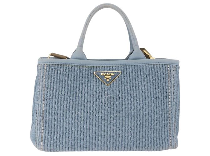 PRADA Handtasche aus Stroh 2way Hellblau Gold Auth 197472A Golden - Ansicht 13