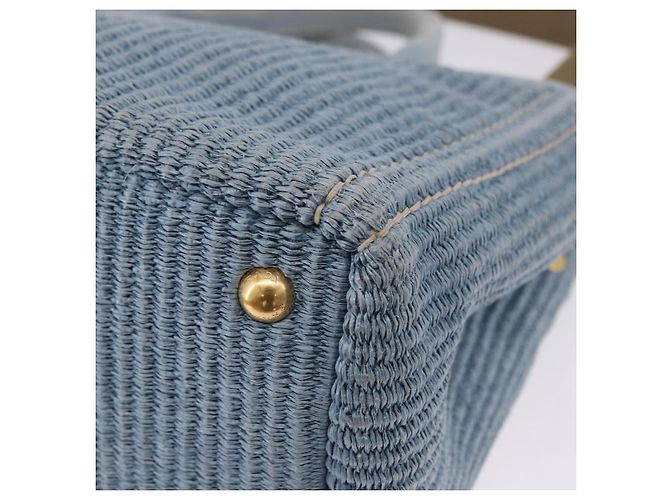 PRADA Handtasche aus Stroh 2way Hellblau Gold Auth 197472A Golden - Ansicht 17