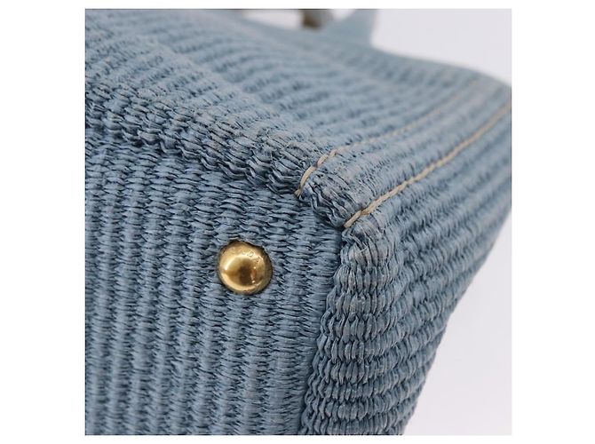 PRADA Handtasche aus Stroh 2way Hellblau Gold Auth 197472A Golden - Ansicht 19