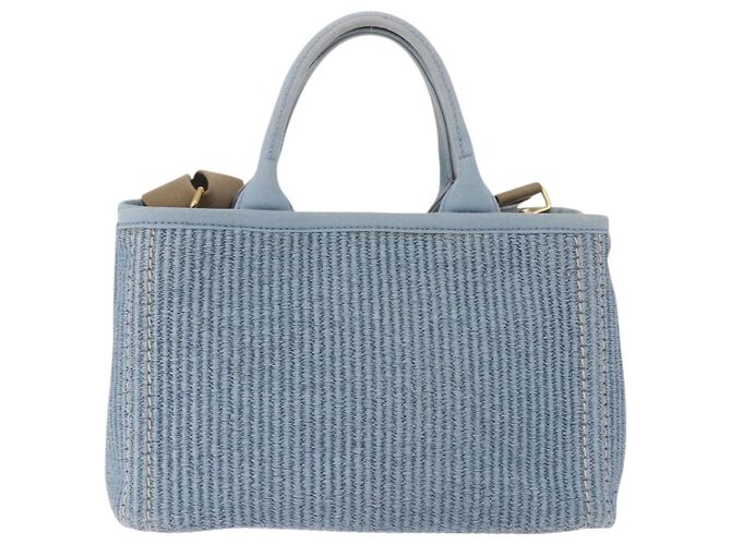 PRADA Handtasche aus Stroh 2way Hellblau Gold Auth 197472A Golden - Ansicht 2
