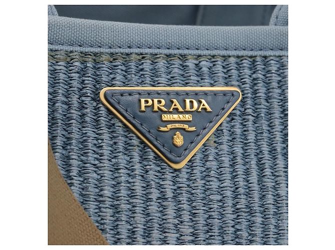 PRADA Handtasche aus Stroh 2way Hellblau Gold Auth 197472A Golden - Ansicht 20