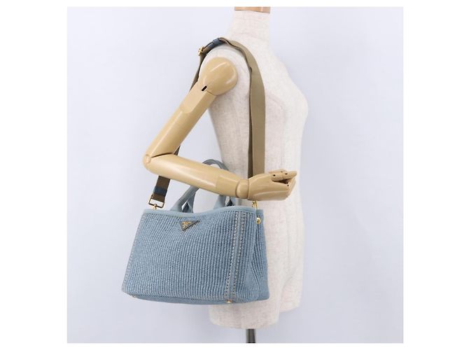 PRADA Handtasche aus Stroh 2way Hellblau Gold Auth 197472A Golden - Ansicht 26