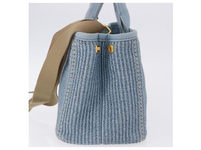 PRADA Handtasche aus Stroh 2way Hellblau Gold Auth 197472A Golden - Ansicht 3