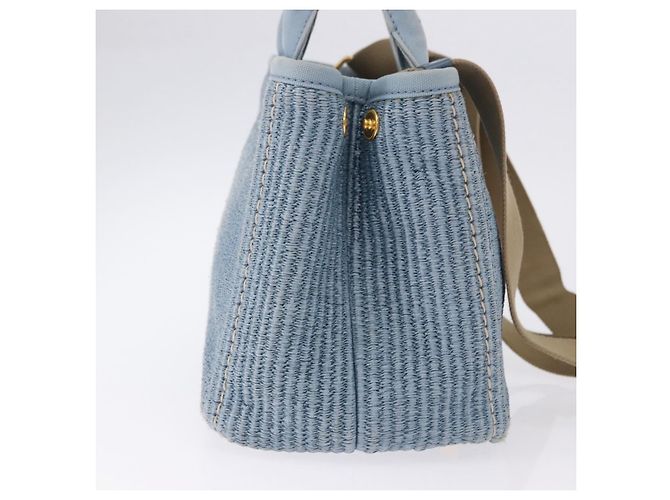 PRADA Handtasche aus Stroh 2way Hellblau Gold Auth 197472A Golden - Ansicht 4
