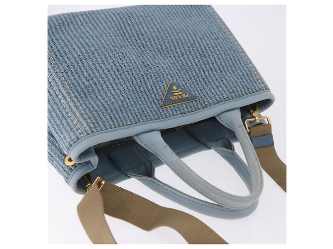 PRADA Handtasche aus Stroh 2way Hellblau Gold Auth 197472A Golden - Ansicht 6