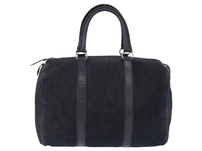 Christian Dior Trotter Canvas Boston Bag Wildleder Navy Silver Auth ka5806 Silber Marineblau - Ansicht 13
